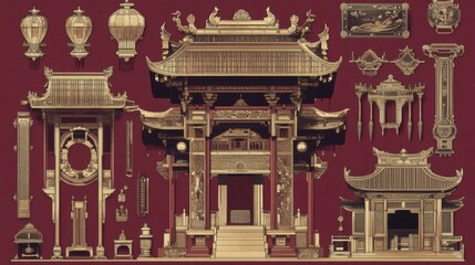 Architectural Design Elements Traditional Chinese Golden Pavilion