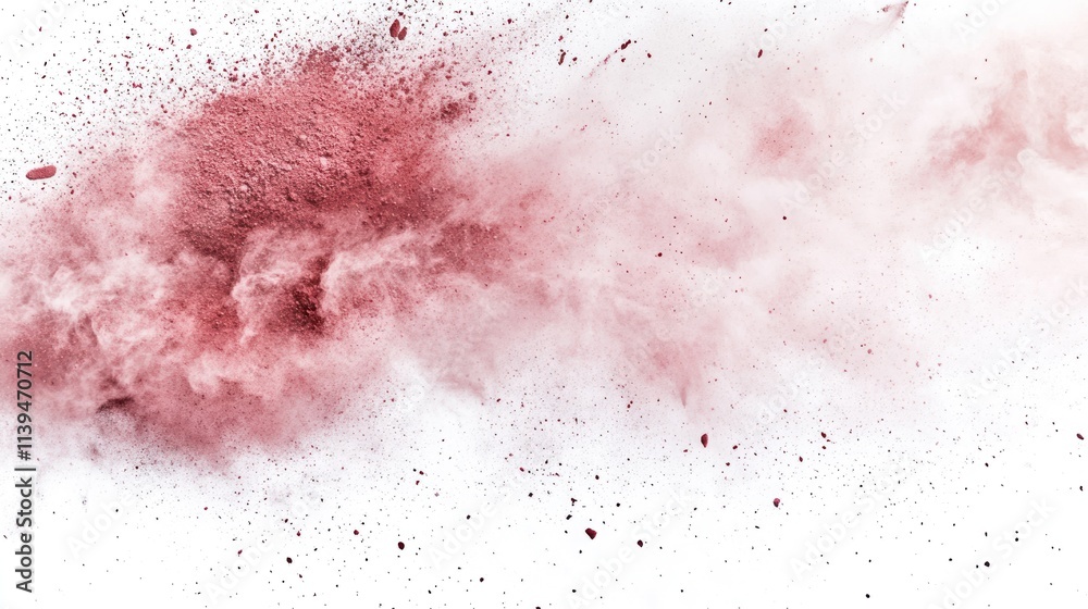 Poster a burst of pink powder creating a cloud-like effect on a white background.