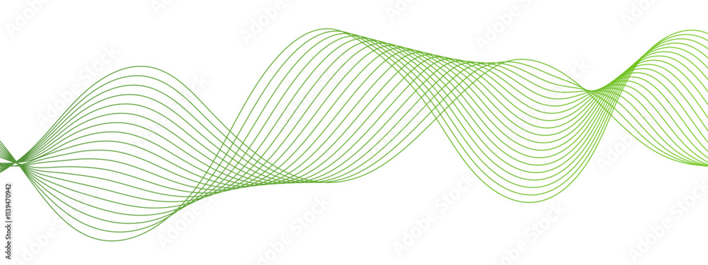 Poster Abstract vector green wave melody lines, Colorful vector background. Modern stream wave background and wave curve lines. Digital frequency track equalizer. Stylized line art.