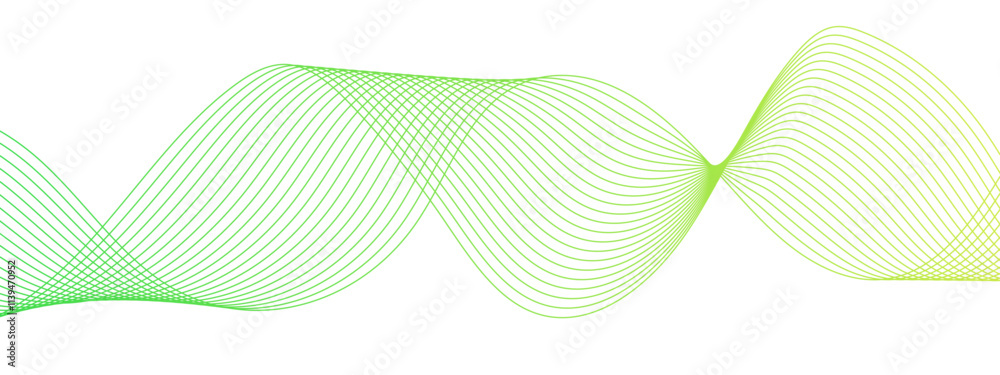 Poster Abstract vector green wave melody lines, Colorful vector background. Modern stream wave background and wave curve lines. Digital frequency track equalizer. Stylized line art.
