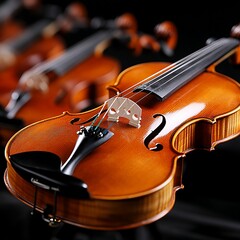 Exquisite Violin Trio in Dark Setting, Polished Wood