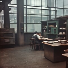 Factory Workers Lunch Break in Industrial Setting