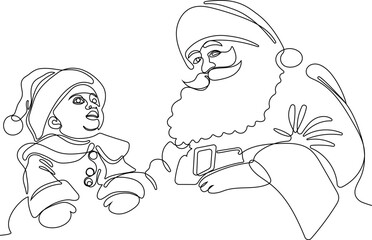 One continuous line drawing Santa Claus on reindeer and sled. concept for Christmas and New Year. vector illustration. Vector illustration