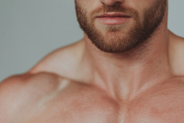 Fototapeta premium A man with a beard and a shirtless chest
