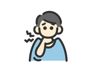 喉を痛めた、男性のアイコン（線画カラー）のイラスト