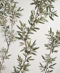 Fototapeta premium Delicate Olive Branches against White Background , olive, branch, green