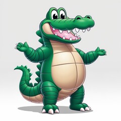 Fototapeta premium Cute smiling crocodile character standing with arms open in playful cartoon style.
