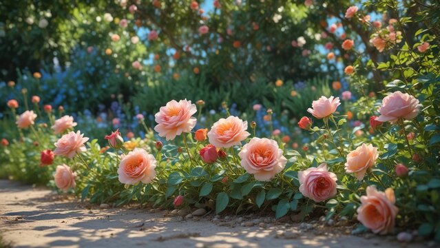 Boccetta di profumo con un giardino di agrumi e rose sull'azzurro sfondo , cerimoniale, decorazione