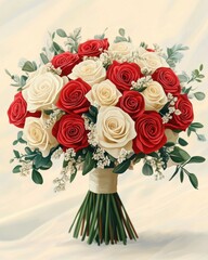 Fototapeta premium A stunning bouquet of red and white roses in a delicate arrangement, exuding romance and elegance.