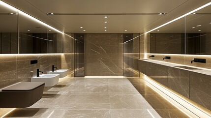 Modern bathroom with marble walls and integrated lighting