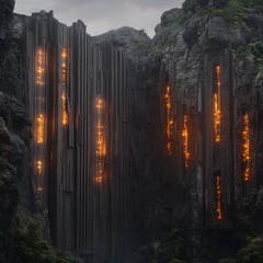 Obraz premium Glowing Obsidian Cliffs A Futuristic Mountain Structure