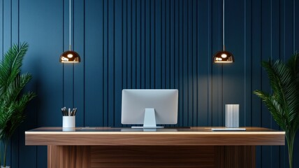 Sleek modern office desk showcasing minimalist design and functionality in a contemporary workspace.