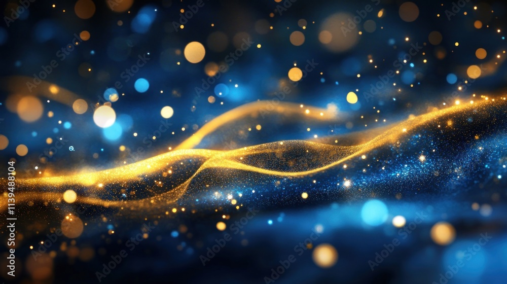 Aufkleber A mesmerizing abstract background with flowing lines and glowing orbs in blue and gold hues.