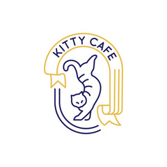 Simple Logo with Cat icon. A logo of a cat, a common household pet known for its independence and grace. Ideal for use in materials related to pet care, veterinary services. Vector illustration 