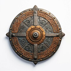 Viking shield , Isolated white background, flat lay