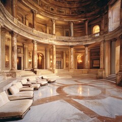 Obraz premium Grand Circular Marble Hall Interior with Seating