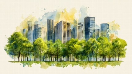 Obraz premium Urban Oasis Cityscape with Lush Green Trees