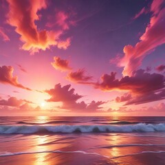 Fototapeta premium Vibrant hues of orange and pink dance across the sky above a serene ocean, serene landscape , sunset glow, golden light