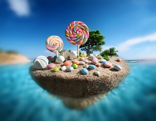 Lollipops, Candies, and Seashells on a Miniature Sandy Island
