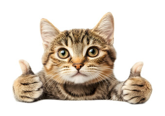 Obraz premium cat with thumbs up pose isolated on white background