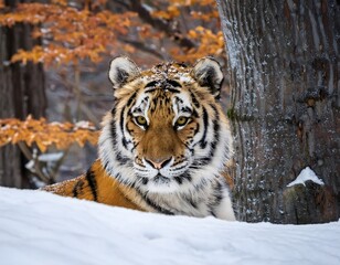 Siberian Tiger in Snowy Winter Habitat