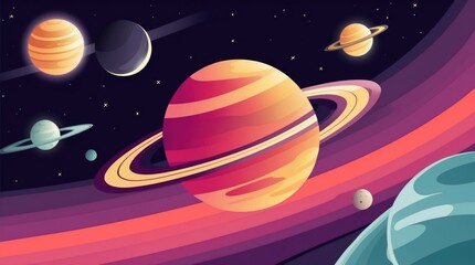 Naklejka premium Art of planets in space cosmic exploration digital illustration dark background outer space concept