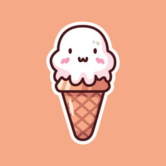 Smiling Vanilla Ice Cream Cone with Adorable Face