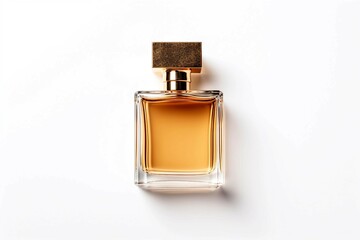 Perfume Bottle, Isolated white background, flat lay