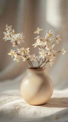 Small Ceramic Vase Containing Dried Jasmine Blossoms for Subtle and Fragrant Table Decor