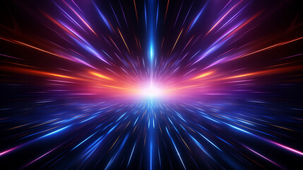 Obraz premium A bright blue and orange light with many purple and red streaks. The light is very bright and colorful