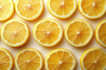 Fototapeta premium A row of sliced lemons on a white background