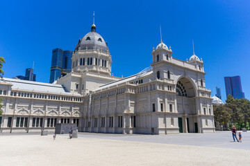 Royal Exhibition Building with blue sky near Carlton Gardens in Melbourne, Australia