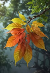 Obraz premium Ceratonia siliqua L leaf detail on tree branch , siliceous leaves, botany of Ceratonia siliqua