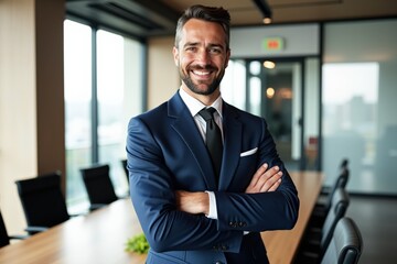 Confident Businessman in Professional Office Setting, Perfect for Business Marketing, Corporate Branding, and Professional Portraits