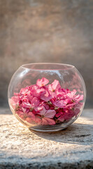 Round Glass Vase Filled with Dried Geranium Petals for Soft and Vintage-Inspired Styling