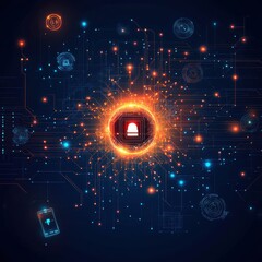 Obraz premium A visually captivating digital illustration of a cybersecurity alert, showcasing intricate circuit patterns.