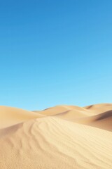 A serene desert landscape featuring rolling sand dunes under a clear blue sky.