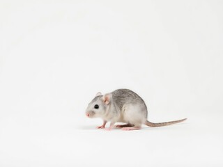 Gentle Gaze of a Tiny Mouse۔ Young Mouse. Mouse on white background 