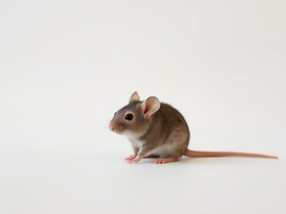 Gentle Gaze of a Tiny Mouse۔ Young Mouse. Mouse on white background 