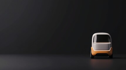Autonomous Electric Vehicle on Solid Black Background A minimalist, selfdriving car with LED strips and a streamlined design, isolated against a solid black backdrop