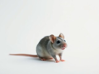 Gentle Gaze of a Tiny Mouse۔ Young Mouse. Mouse on white background 