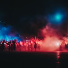Fototapeta na wymiar Nighttime Spectacle Illuminated Dancers and Fire Effects