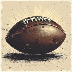 Vintage worn American football on grunge background.