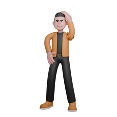 Professional Film Director Cartoon Creative 3D Character. A male director stands with his left hand holding his head, shocked expression. Illustration Design