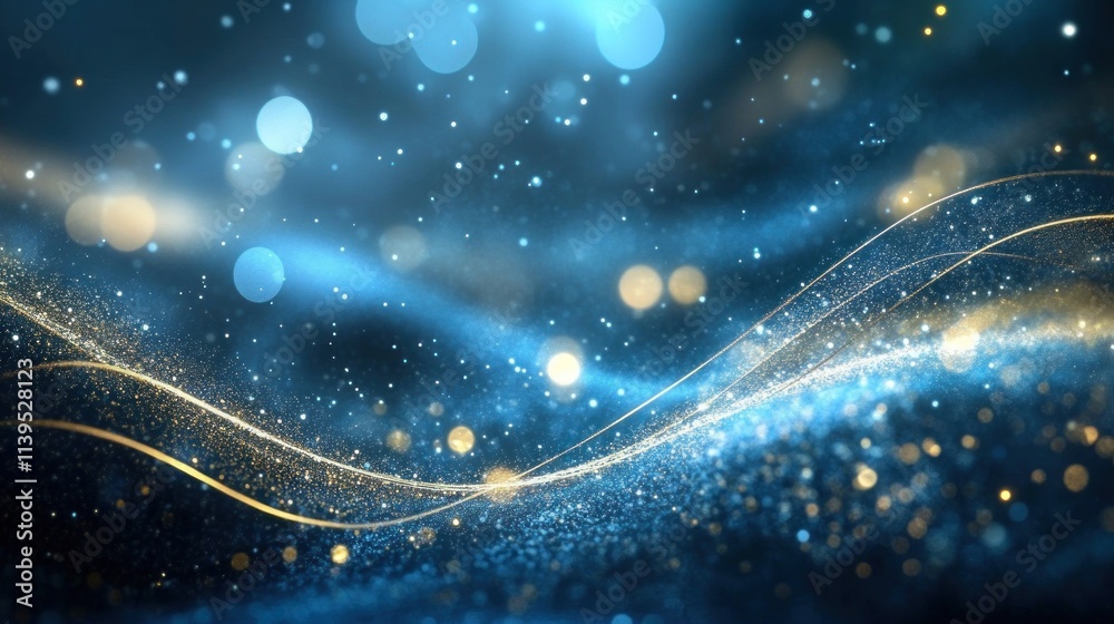 Aufkleber A shimmering abstract background with glowing particles and flowing lines in blue tones.