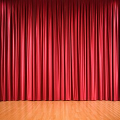 Red Velvet Stage Curtain and Wooden Floor Background