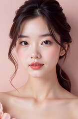 Fototapeta premium Portrait of a young Asian girl on a light background