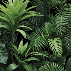 Lush green tropical plants bush, cut out