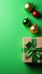 Wrapping paper with Christmas ornaments on a soft green background, green, gift, christmas