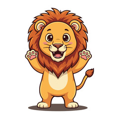 Cute Lion Standing Cartoon Vector Icon Illustration. Animal Nature Icon Concept Isolated Premium Vector. Flat Cartoon Style